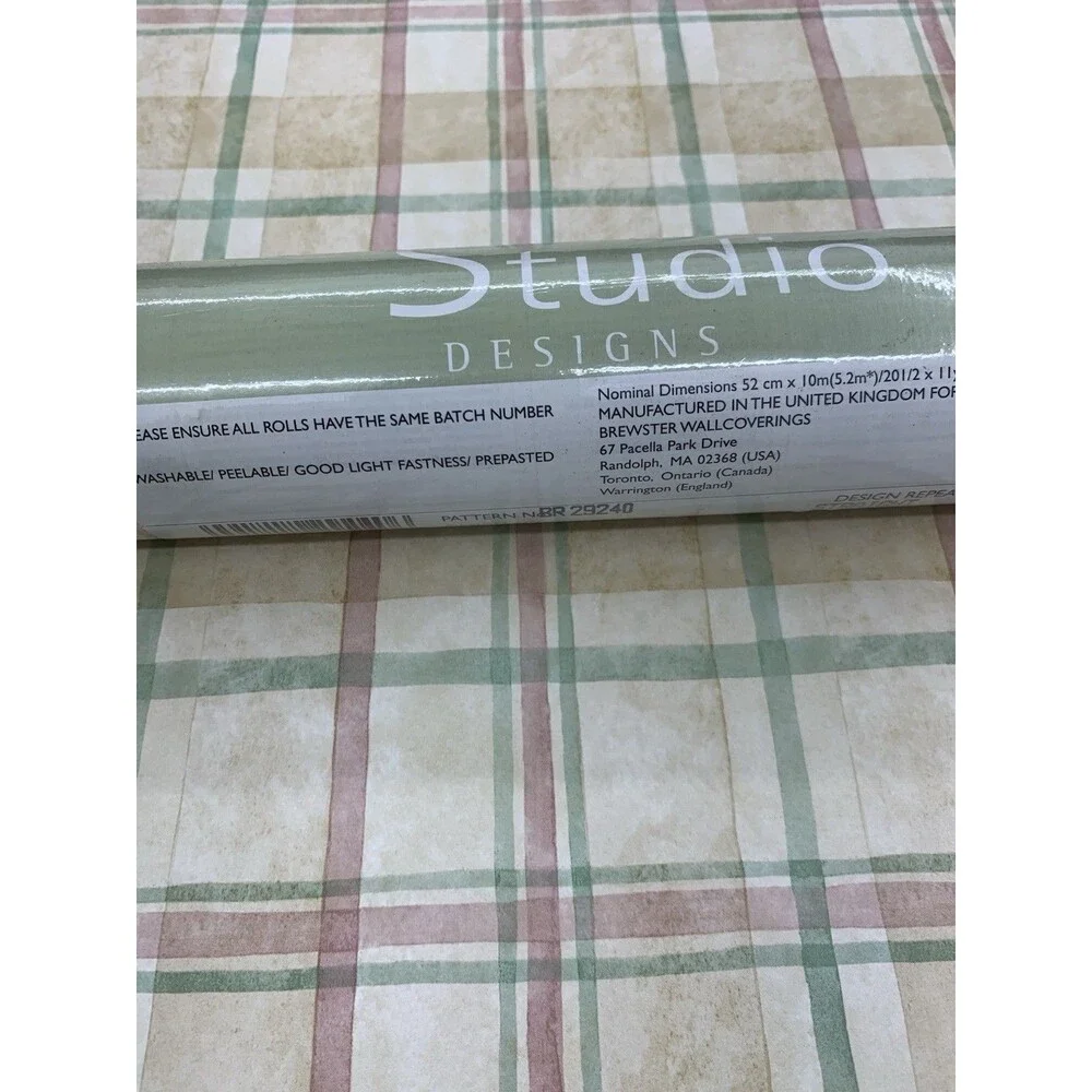 Vintage Brewster Studio Designs Plaid Wallpaper BR29240, 20.5” X 11yds